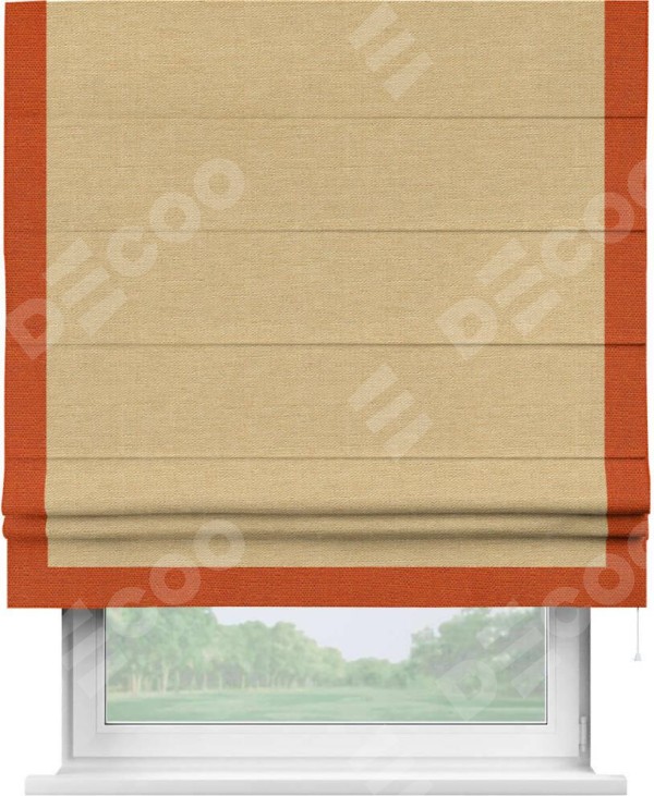 Римская штора «Кортин» с кантом Виктория, для проема, ткань лён темно-бежевый