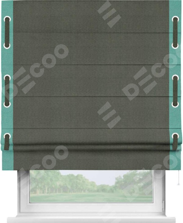 Римская штора «Кортин» с кантом Стрим Дуо (люверсы с пояском), для проема, ткань лён димаут, графит