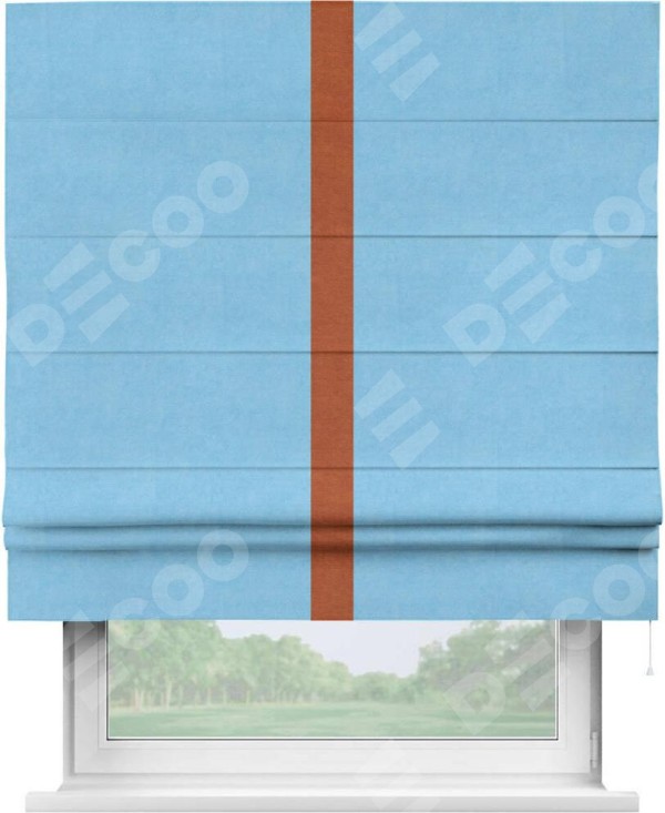 Римская штора «Кортин» с кантом Хайвэй, для проема, ткань вельвет голубой