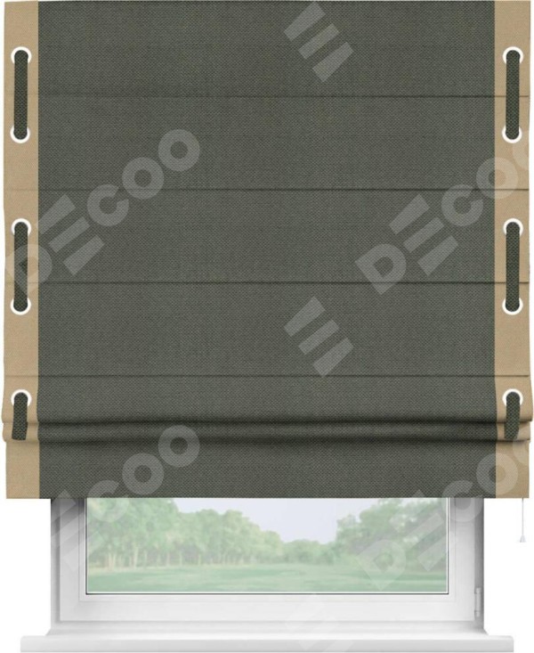 Римская штора «Кортин» с кантом Стрим Дуо (люверсы с пояском), для проема, ткань лён димаут, графит