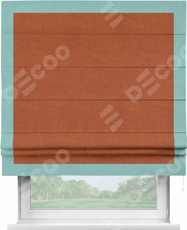 Римская штора «Кортин» с кантом Чесс, для проема, ткань вельвет терракотовый