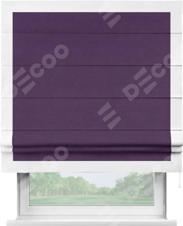 Римская штора «Кортин» с кантом Чесс, для проема, ткань вельвет темно-фиолетовый