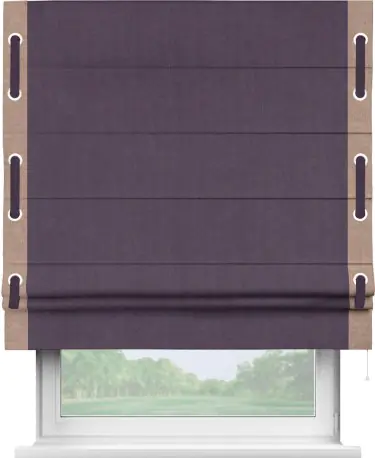 Римская штора «Кортин» для проема, канвас баклажановый, с кантом Стрим Дуо (люверсы с пояском)