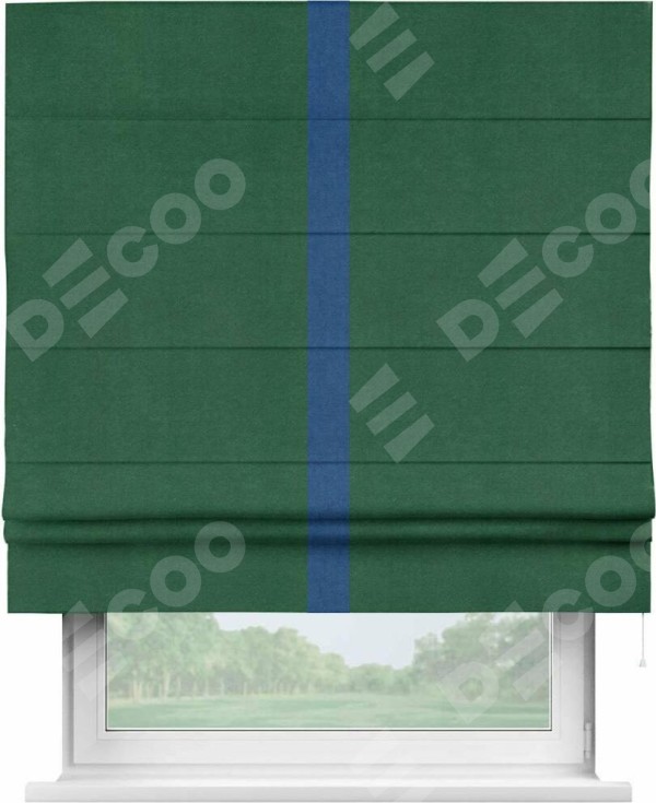 Римская штора «Кортин» с кантом Хайвэй, для проема, ткань вельвет зеленый