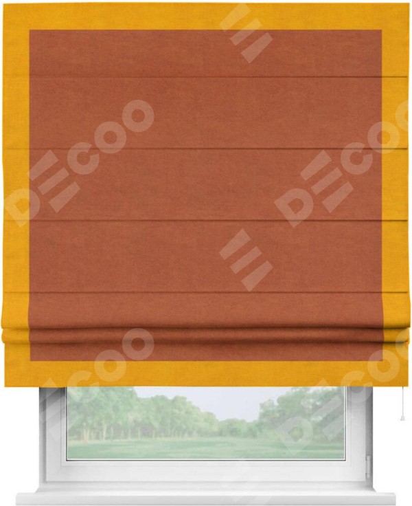 Римская штора «Кортин» с кантом Чесс, для проема, ткань вельвет терракотовый