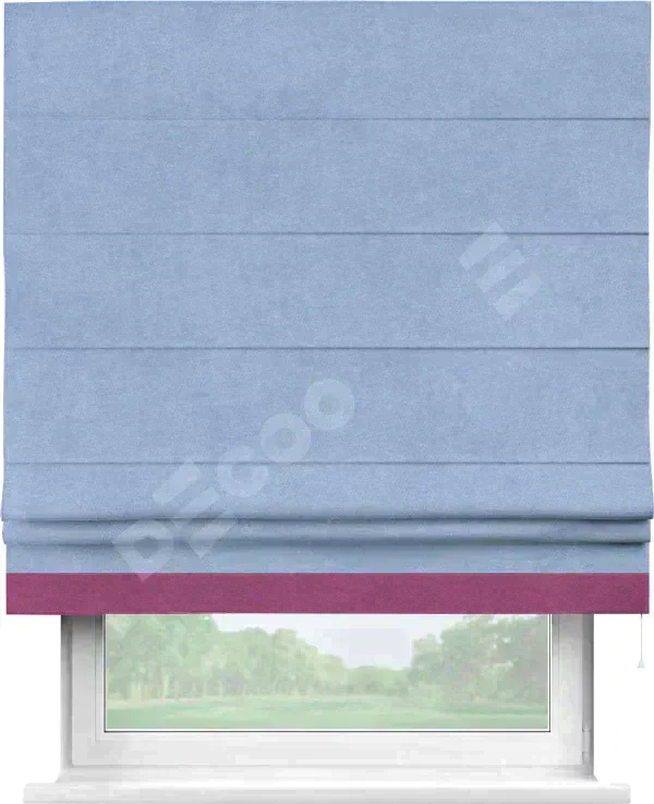 Римская штора «Кортин» для проема, вельвет васильковый с кантом Джестер