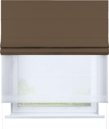 Римская штора «Кортин», блэкаут однотонный коричневый, день-ночь