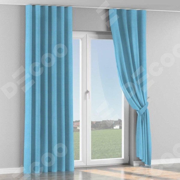 Комплект штор на тесьме «Волна», вельвет голубой