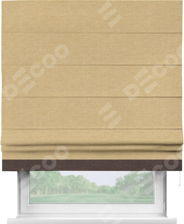 Римская штора «Кортин» с кантом Джестер, для проема, ткань лён темно-бежевый