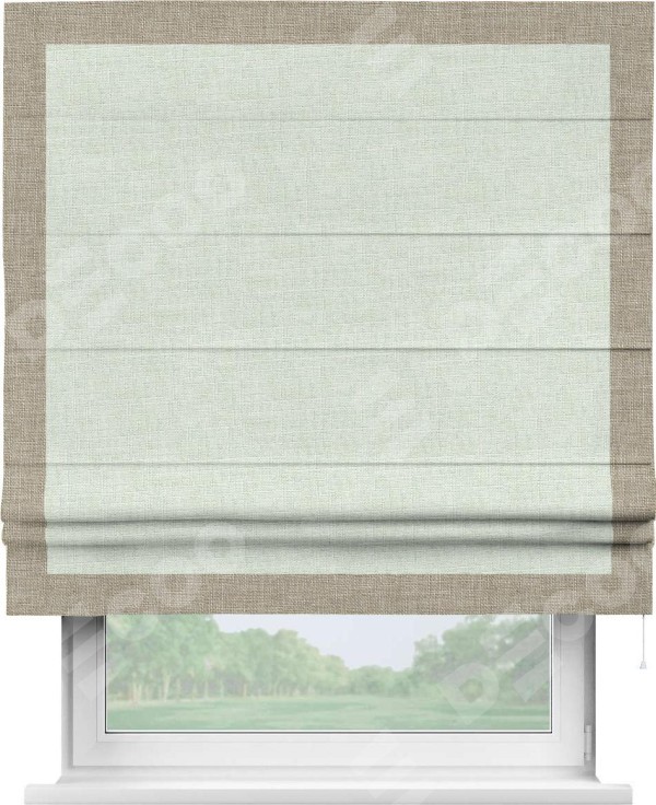 Римская штора «Кортин» для проёма, лён топлёное молоко, с кантом Чесс