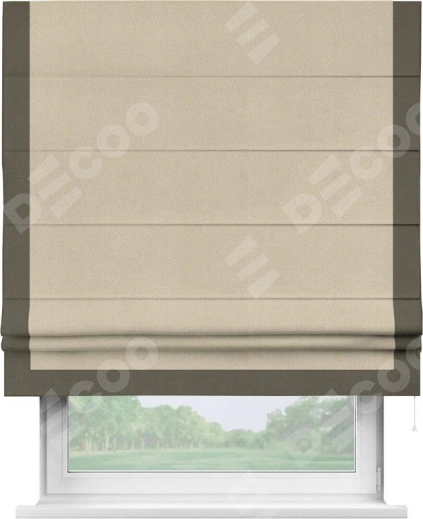 Римская штора «Кортин» с кантом Виктория, для проема, ткань блэкаут однотонный кофейно-бежевый