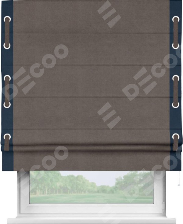 Римская штора «Кортин» с кантом Стрим Дуо (люверсы с пояском), для проема, ткань вельвет коричневый