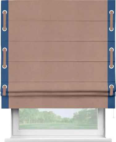 Римская штора «Кортин» с кантом Стрим Дуо (люверсы с пояском), для проема, ткань вельвет брусничный джем