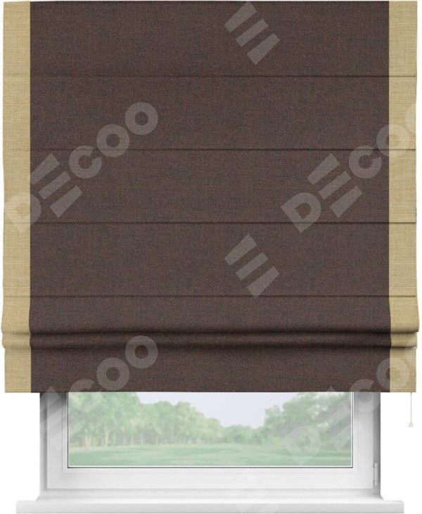 Римская штора «Кортин» с кантом Стрим Дуо, для проема, ткань лён коричневый