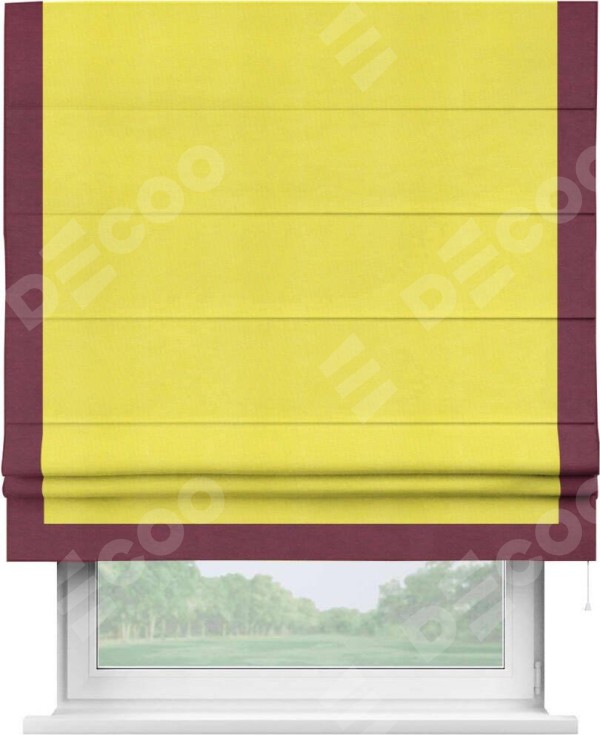 Римская штора «Кортин» с кантом Виктория, для проема, ткань вельвет cветло-желтый