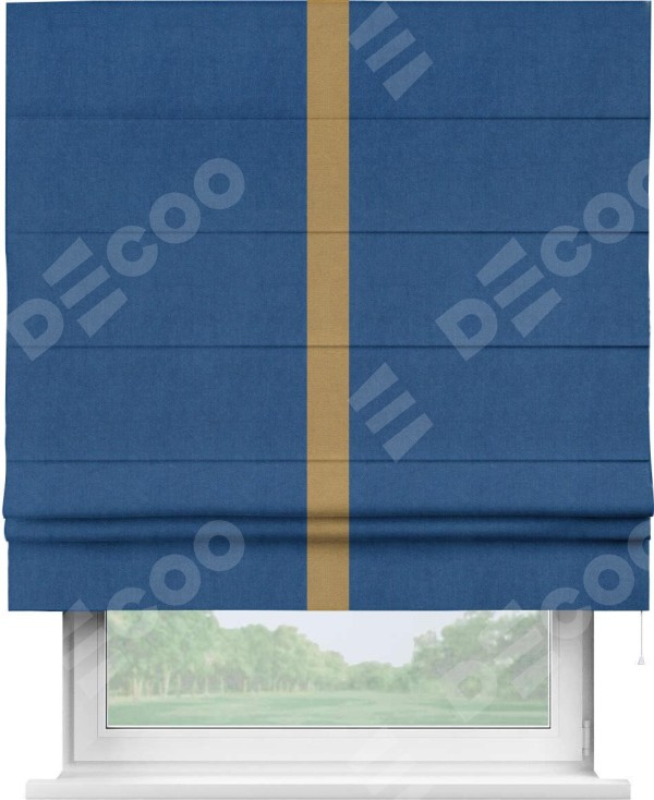Римская штора «Кортин» с кантом Хайвэй, для проема, ткань вельвет синий