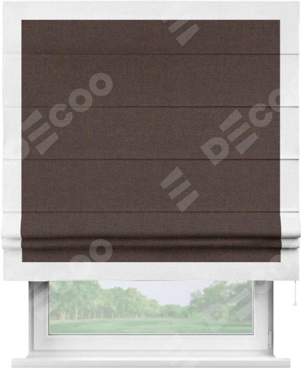 Римская штора «Кортин» с кантом Чесс, для проема, ткань лён коричневый