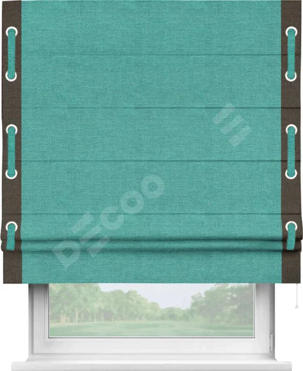Римская штора «Кортин» с кантом Стрим Дуо (люверсы с пояском), для проема, ткань лён изумрудный