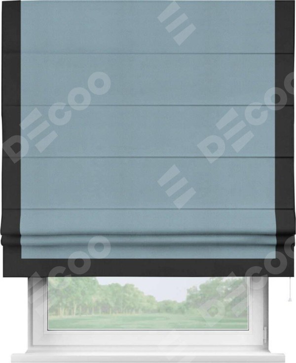 Римская штора «Кортин» с кантом Виктория, для проема, ткань блэкаут однотонный серо-голубой