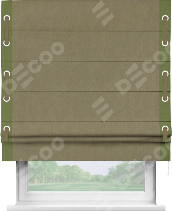 Римская штора «Кортин» с кантом Стрим Дуо (люверсы с пояском), для проема, ткань блэкаут однотонный бежево-золотой