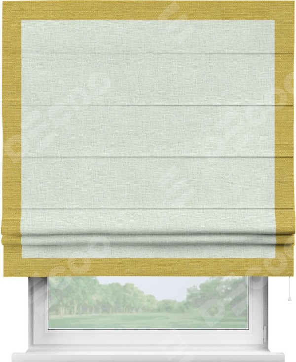 Римская штора «Кортин» для проёма, лён топлёное молоко, с кантом Чесс
