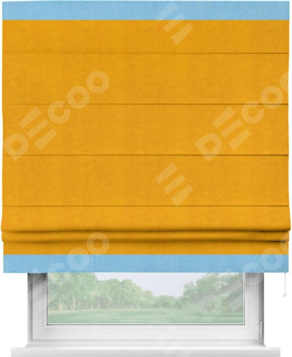 Римская штора «Кортин» с кантом Горизонт, для проема, ткань вельвет желтый