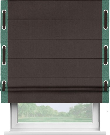 Римская штора «Кортин» для проема, лён димаут венге с кантом Стрим Дуо (люверсы с пояском)