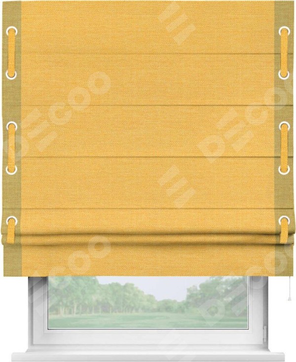 Римская штора «Кортин» с кантом Стрим Дуо (люверсы с пояском), для проема, ткань лён желтый