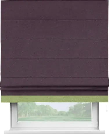 Римская штора «Кортин» для проема, лён димаут фиолетовый с кантом Джестер