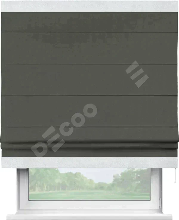 Римская штора «Кортин» для проема, блэкаут однотонный дымчато-серый с кантом Горизонт