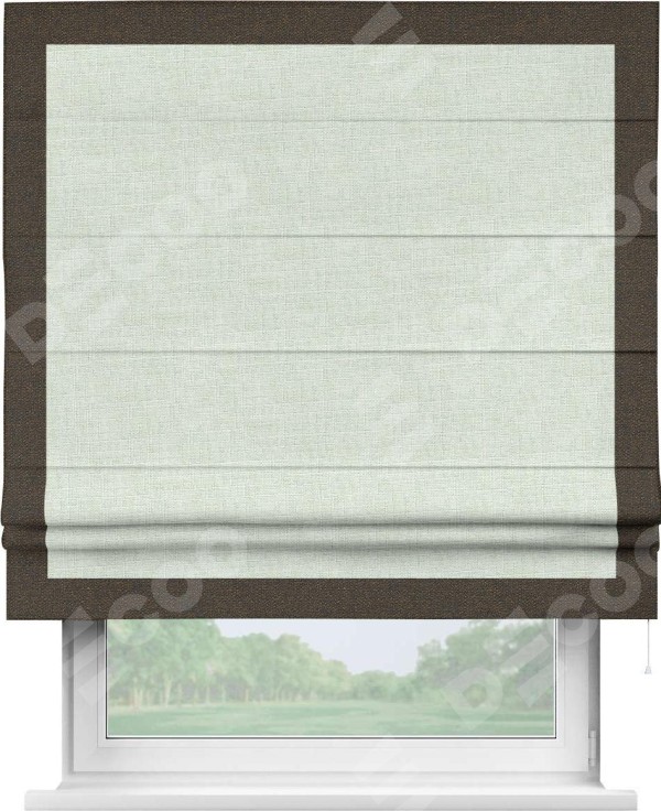 Римская штора «Кортин» для проёма, лён топлёное молоко, с кантом Чесс