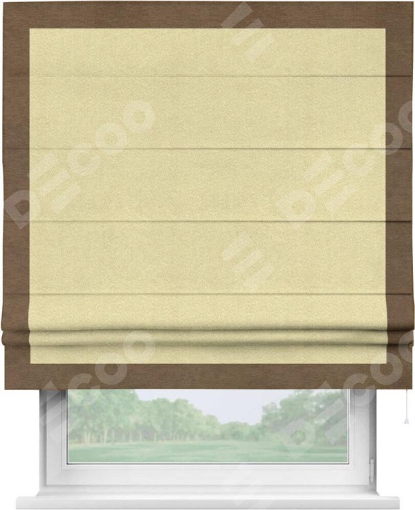 Римская штора «Кортин» с кантом Чесс, для проема, ткань софт однотонный молочный