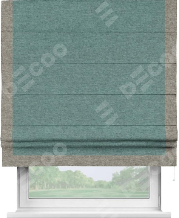Римская штора «Кортин» с кантом Виктория, для проема, ткань стиф димаут бирюзовый