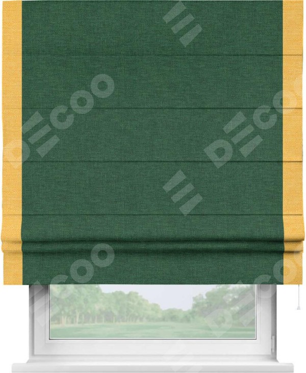 Римская штора «Кортин» с кантом Стрим Дуо, для проема, ткань лён серо-зеленый