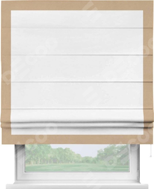 Римская штора «Кортин» с кантом Чесс, для проема, ткань вельвет дымчато-белый