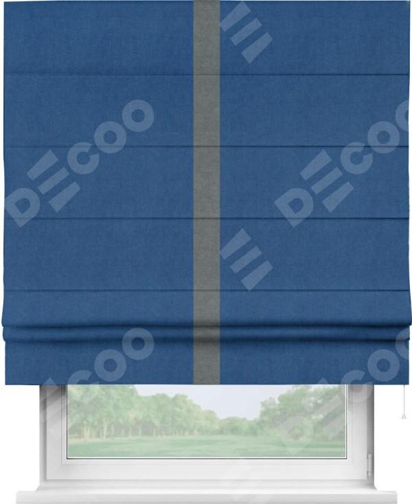 Римская штора «Кортин» с кантом Хайвэй, для проема, ткань вельвет синий