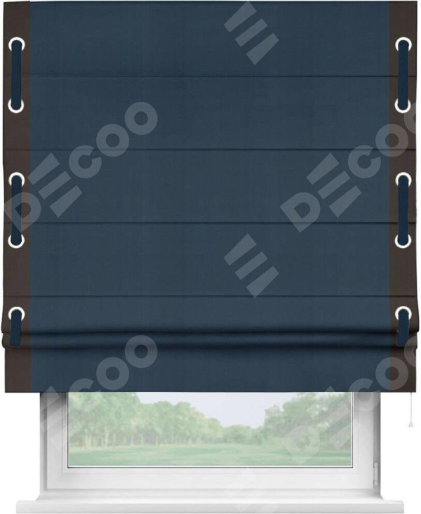 Римская штора «Кортин» с кантом Стрим Дуо (люверсы с пояском), для проема, ткань блэкаут однотонный синий