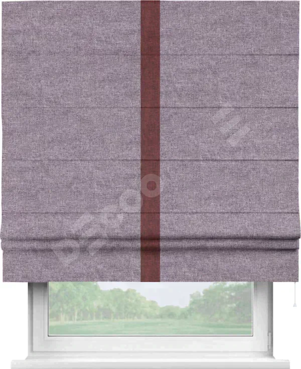 Римская штора «Кортин» для проёма, лён кашемир фиолетовый, с кантом Хайвэй