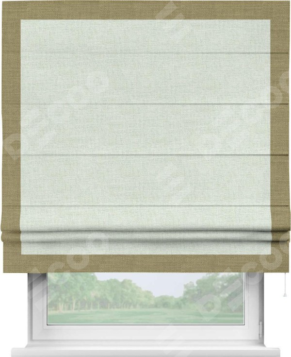 Римская штора «Кортин» для проёма, лён топлёное молоко, с кантом Чесс