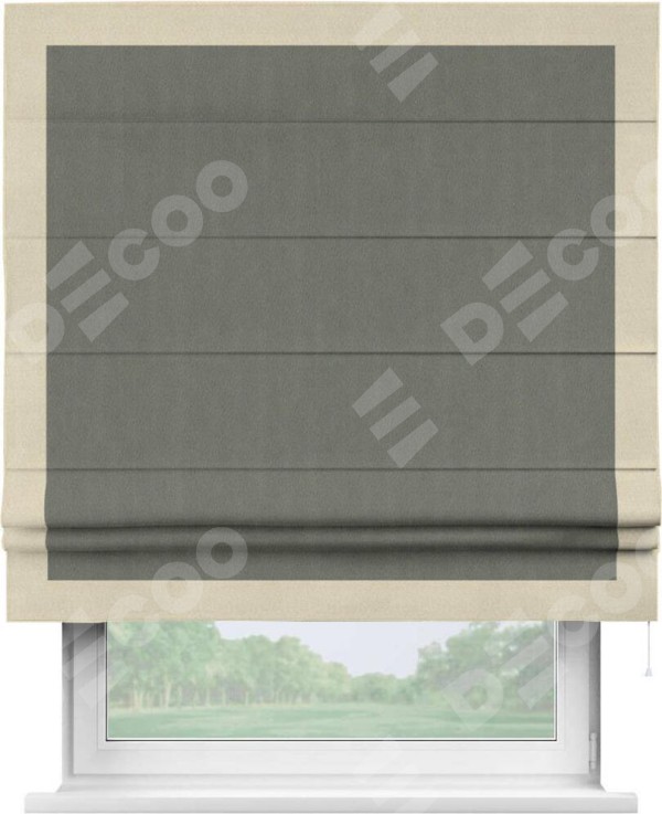 Римская штора «Кортин» с кантом Чесс, для проема, ткань блэкаут однотонный тёмно-серый
