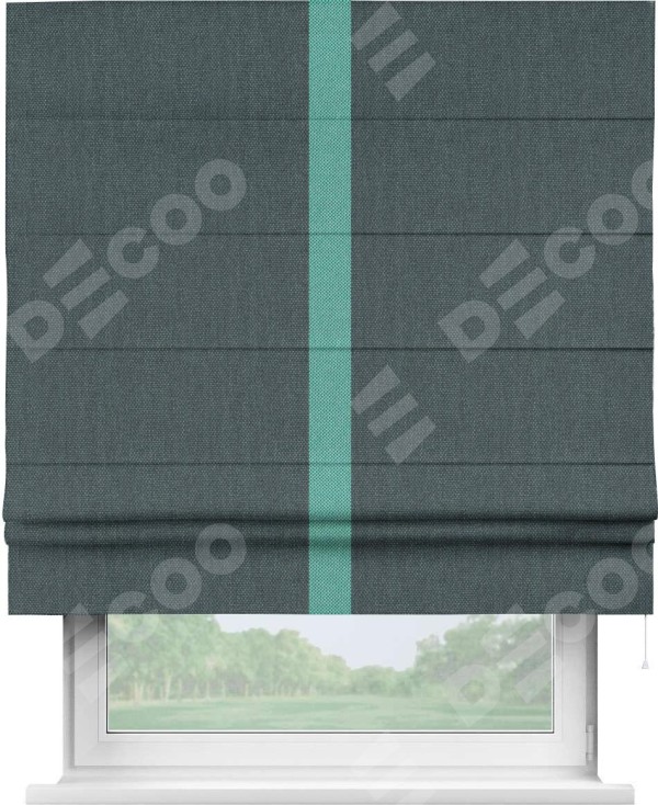 Римская штора «Кортин» с кантом Хайвэй, для проема, ткань лён димаут, серо-синий