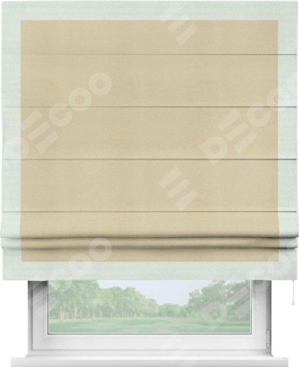 Римская штора «Кортин» с кантом Чесс, для проема, ткань блэкаут однотонный милано латте