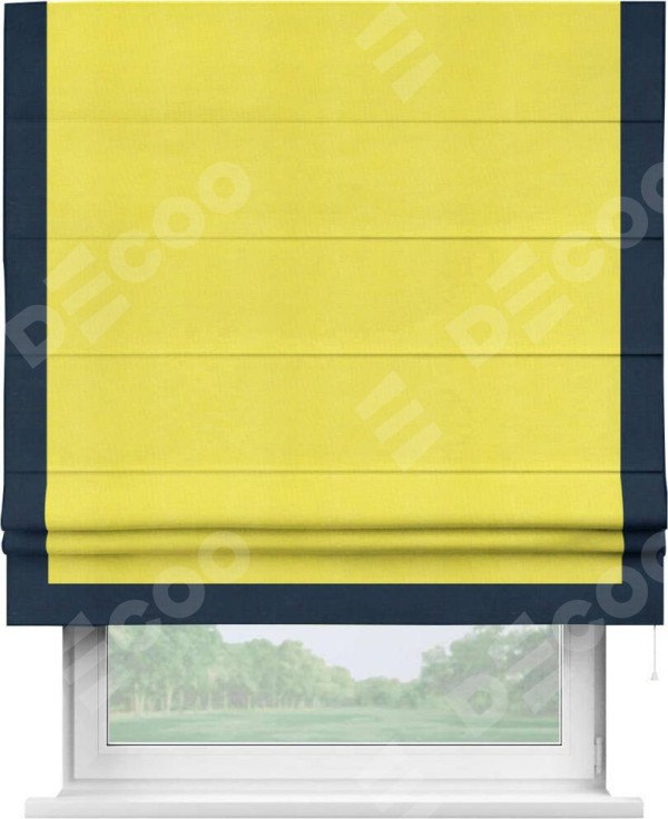 Римская штора «Кортин» с кантом Виктория, для проема, ткань вельвет cветло-желтый