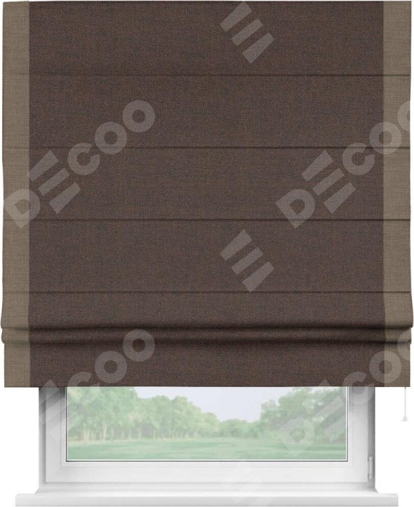 Римская штора «Кортин» с кантом Стрим Дуо, для проема, ткань лён коричневый