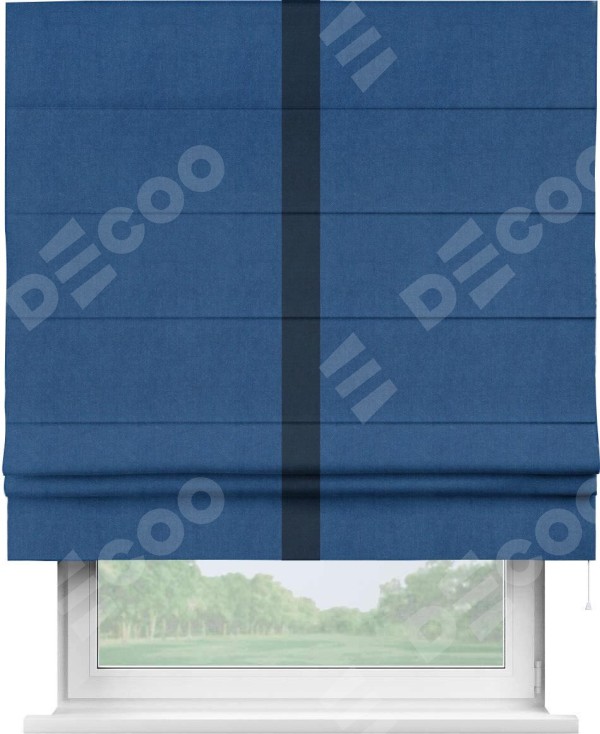 Римская штора «Кортин» с кантом Хайвэй, для проема, ткань вельвет синий