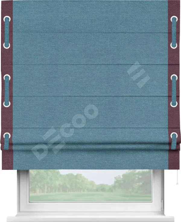 Римская штора «Кортин» с кантом Стрим Дуо (люверсы с пояском), для проема, ткань лён голубой