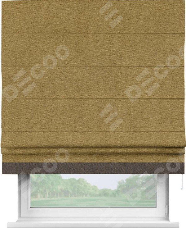 Римская штора «Кортин» с кантом Джестер, для проема, твид блэкаут горчица