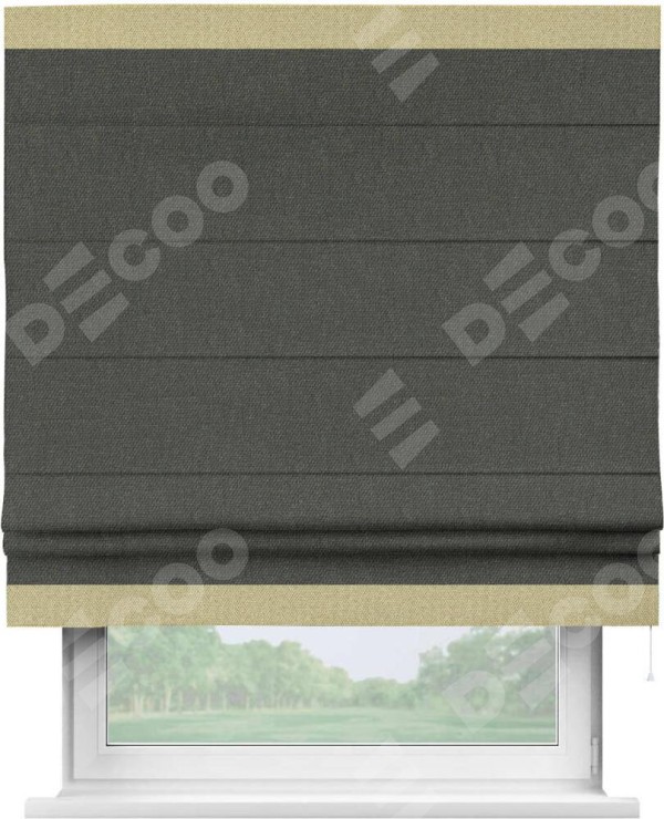 Римская штора «Кортин» с кантом Горизонт, для проема, ткань лён димаут, графитово-серый