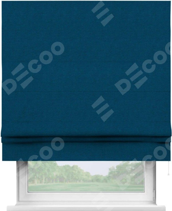 Римская штора «Кортин» для проема, ткань лён димаут, синий