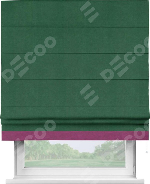 Римская штора «Кортин» с кантом Джестер, для проема, ткань вельвет зеленый